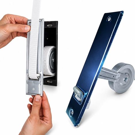 Enrouleur encastrable Maxi pour volet roulant avec sangle 23 mm – Système avec plaque en acier 6 x 165 cm, frein intégré et montage mural pour volets roulants manuels (1/5)