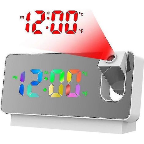 Réveil à projection rotative à 180° compatible avec les chambres à coucher, projection numérique LED colorée au plafond, câble USB PXCL (1/5)