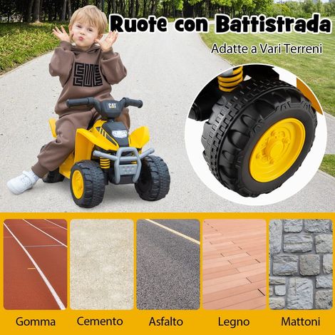Quad électrique pour enfants licencié CAT avec son de klaxon, quad électrique avec roues filetées pour 18-36 mois - jaune (1/5)