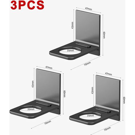 (Gris, lot de 3) Support mural universel en aluminium pour flacons de gel douche, crochets de suspension réglables pour shampoing, sans perçage. (1/5)