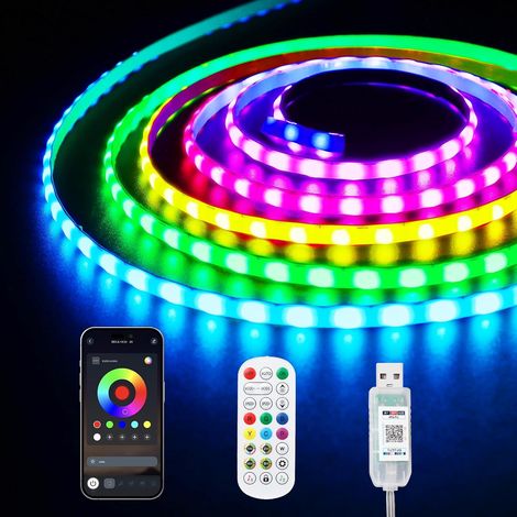 LED Strip COB 2M, 5V RGB+IC Addressable Color Change RGB Smart IC LED Strip with Sync Music APP Control for TV Mirror PC Staircase Bedroom Kitchen DIY (1/5)