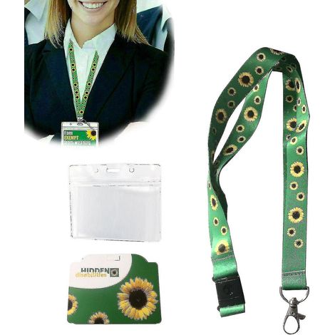 Lot de 10 cordons tour de cou tournesol avec système de sécurité anti-détachement + porte-badge en plastique (1/5)