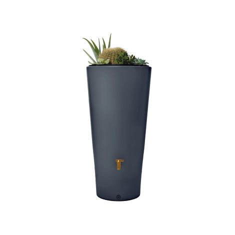4rain VASO 2en1 barril para agua de lluvia 220 L graphite grey incl. maceta