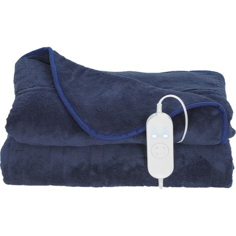 Couverture chauffante en polaire pliable bleu pour salon corail niveaux température, minuterie, lavable machine, écran (1/5)