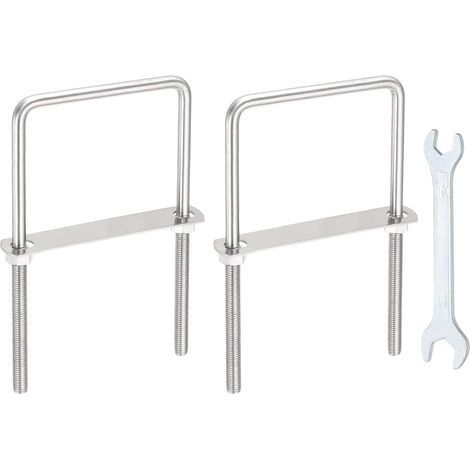 Set of 2 M10 square U-bolts, 110 mm, 200 mm internal width, 304 stainless steel length with nuts, plates and wrench for trailer, ski, boat, fishing (1/5)