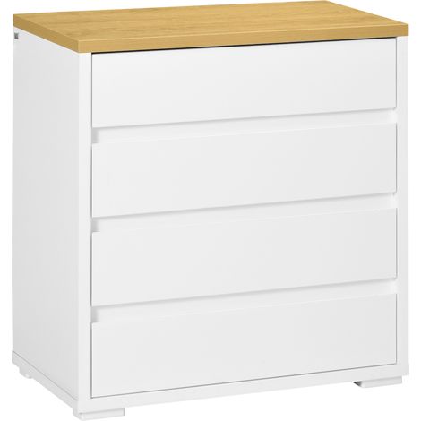 HOMCOM cómoda moderna con 4 cajones mueble cajonera de madera para dormitorio salón habitación 70x37x75 cm blanco y natural (1/5)
