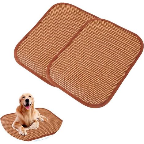 1 pack Lit rafraîchissant pour chat et chien bambou pliable, tapis auto refroidissant été pour niche et cage animaux,Marron,Carré - 40 × 50 cm (1/4)