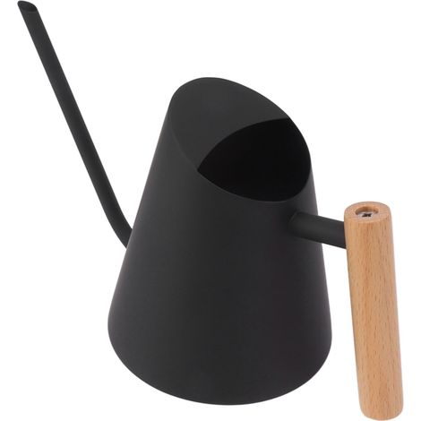 Arrosoir à long bec en acier inoxydable avec poignée en bois pour jardin, bonsaï, intérieur et extérieur, noir (1/5)