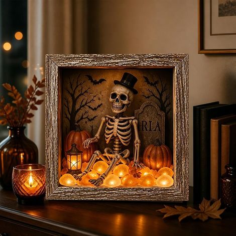 Halloween Shadow Box Kit, Lampe Halloween Crâne LED Format A4, Décoration Effrayante, Alimentation Secteur