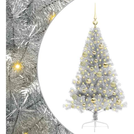 Künstlicher vorbeleuchteter Weihnachtsbaum Silber 120 cm PET vidaXL