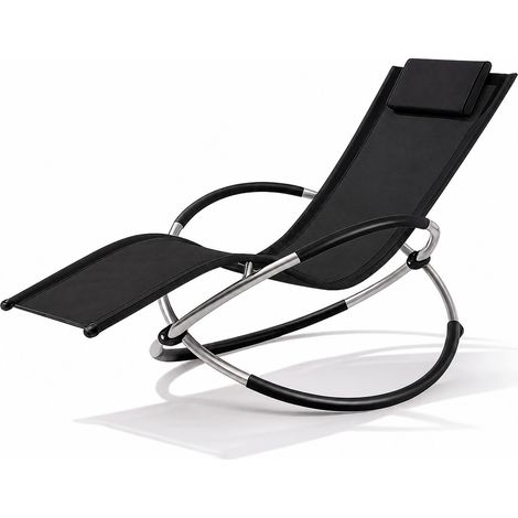Sdraio A Dondolo Da Giardino Poltrona Basculante Con Poggiatesta Removibile In Textilene Traspirante Telaio In Metallo Ergonomica Relax Piscina Terrazzo Outdoor 73 x 150 x 93 Cm Nero (1/5)