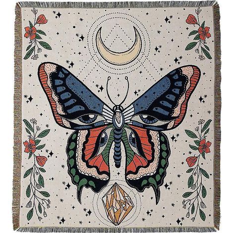 1 Pice 160x130cm Couverture Plaid Papillons Colors Tricote Dcore Avec Des Franges Bohme Simple Doux Confortable Protger Contre Le Froid Pour Canap (1/5)