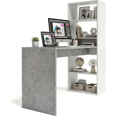 Mesa de escritorio con estantería 120x50 cm Cosmic Blanco Artik (Blanco Mate) - Gris Cemento (ancho) x 71cm (alto)