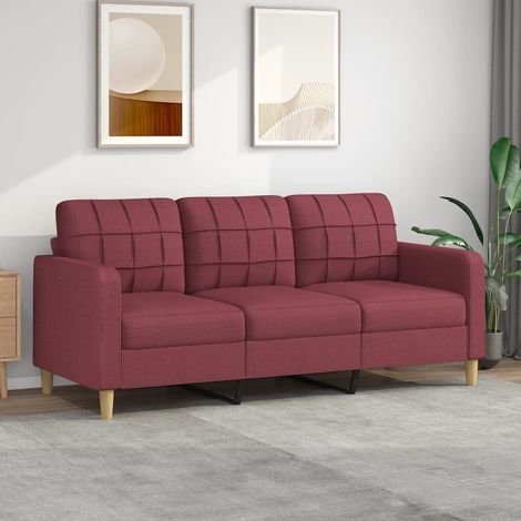 Canapé ou Sofa 3 Places 180 cm Tissu Bordeaux. Avec Pied en bois. Confort et qualité (1/5)