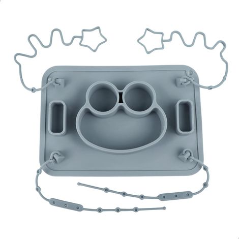 Assiette Compartiment, Ventouse Set de Table Antidérapant, Plateau Repas avec 4 Cordes Anti-Chute, Assiette Silicone Lavable Adaptée aux Chaises Hautes et Tables (1/5)