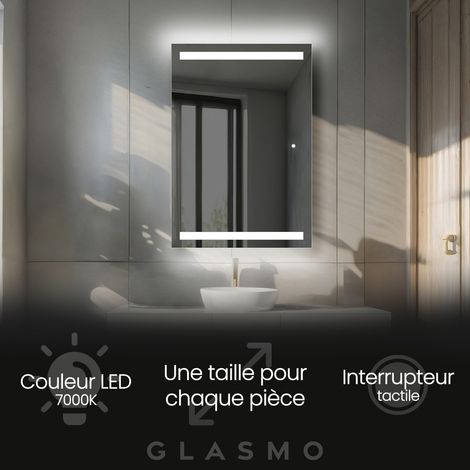 Moderne Miroir avec LED Illumination Salle de Bain 80x110 cm Tessa - Vertical Rectangulaire sur Mesure LED Lumineux Miroir avec Éclairage intégré - Blanc Froid 7000 K avec Interrupteur Tactile (1/5)