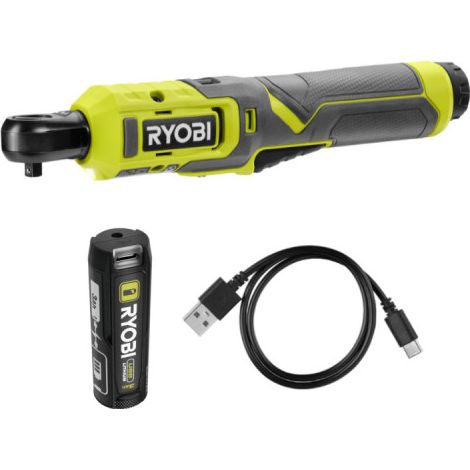 Confezione RYOBI 4V Chiave a cricchetto RR14W4-0 - 1/4" - 1 batteria 3,0Ah - Cavo USB