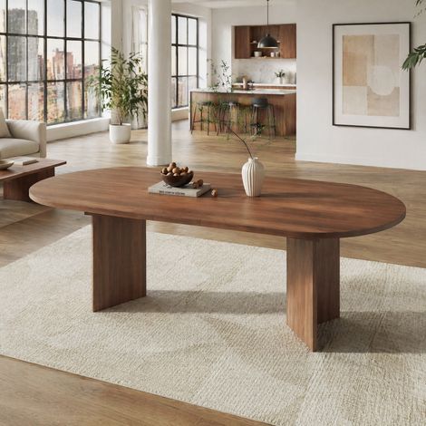 Ausziehbarer Esstisch 160/200 x 90 cm, 6 bis 8 Personen, abgerundete Kanten, MDF Walnuss HAVRYA (1/5)
