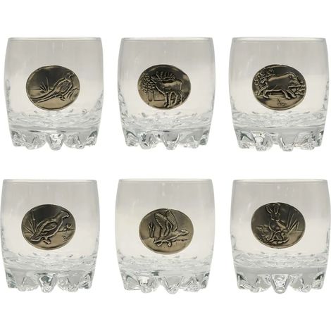 Verres à Whisky 30 cl décor étain relief de gibiers Lot de 6