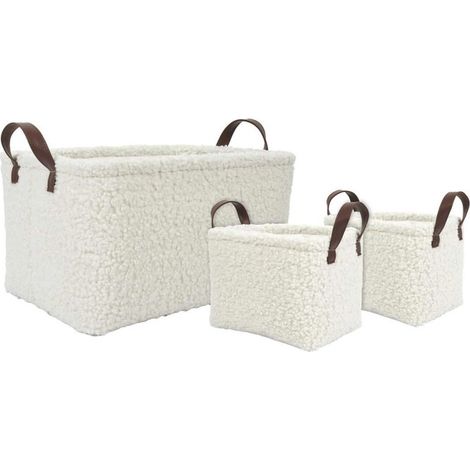 Lot de 3 Paniers de Rangement "Bouclette" 36cm Blanc (1/5)