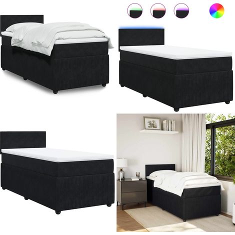 Boxspringbett mit Matratze Schwarz 80x200 cm Samt - Boxspringbett - Doppelbett - Samtbett - Schwarzes Bett - LED Beleuchtung - Home & Living (1/5)