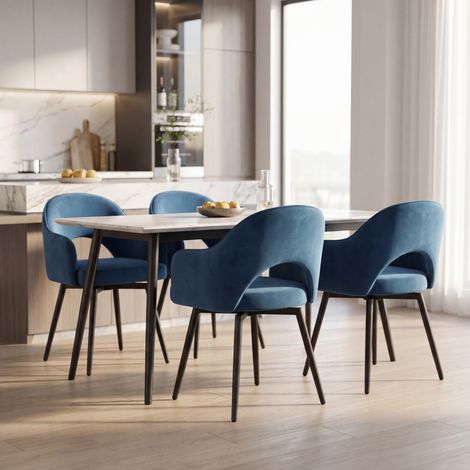 Wahson Lot de 4 Chaises en velours, Chaise Salle à Manger Moderne avec Accoudoirs Chaise de Cuisine Rembourés pour Salon, Bleu