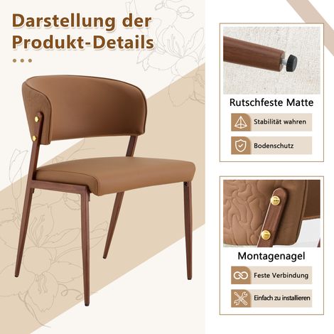 Chaise de Salle à Manger 2 Pièces Moderne, Rembourrée avec Piètement en Métal, Dossier Ergonomique, Fauteuil en Cuir Synthétique pour Cuisine Séjour Salon - Lot de 2 Chaises (1/5)