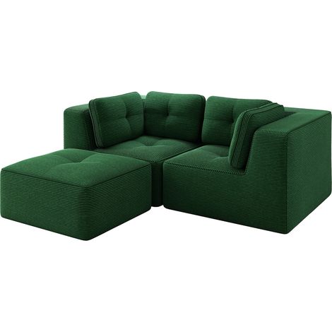 CHICFURN Divano angolare modulare 208x104x69 cm verde in velluto a coste, senza montaggio (1/5)