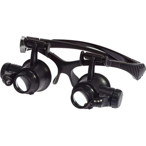 AIPERQ LED Loupe Montée Tête10X 15X 20X 25X Lentille Optique Verre Double Yeux Loupe avec Lumière LED Outils Mesure Réparation Montre Bijoutier UC02