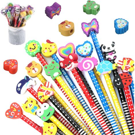 50 lápices de madera bonitos con puntas de goma, lápices de dibujo de dibujos animados para niños, fiestas navideñas, bolsas de regalos, regalo de cumpleaños perfecto para Navidad. (1/5)