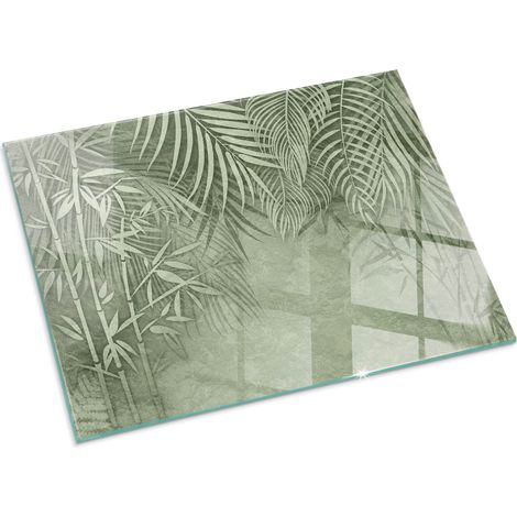 Kaminofen Glasplatte Funkenschutz Kaminplatte Kaminglas Ofenglas gehärtetem Glas mit Motiv Tropische Blätter im Hintergrund 80x60 cm