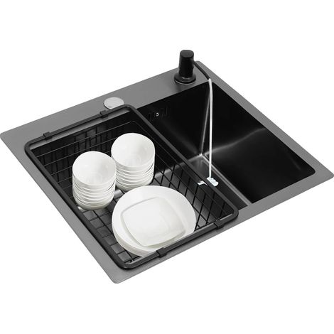 Évier de cuisine, acier inoxydable 201, 41x30,5cm, installation au-dessus du plan de travail, cuve unique, distributeur de savon 150ml (1/5)
