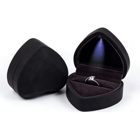 Boite Bague avec Lumière LED, Boite Alliance Mariage, Ecrin Bague Fiancaille en Forme de Coeur, Ring box pour Fiancaille, Proposition, Anniversaire (Noir) (1/5)