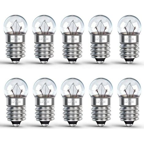 Lot de 10 Mini Ampoules E10 DC 12V 0.25A, Blanc Chaud 3000K, E10 Petit Culot à Vis, Miniature Ampoules pour Lampe Torche, Expériences Électriques, Crèche de Noël, Voyant de Signalisation (1/5)