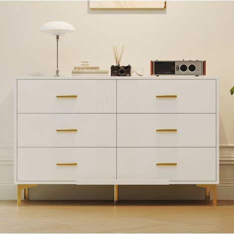 meuble rangement commode 6 tiroirs blanc 120 cm OKMYHOME (1/5)