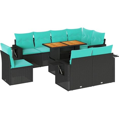 Maison Exclusive - Set Divani da Giardino 9 pz con Cuscini Nero in Polyrattan (1/5)