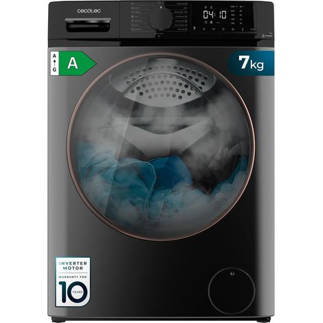 Lavatrice Steel con capacità di 6 kg e 1400 giri al minuto, 12 programmi, Classe A, Motore Inverter Plus, Steam Max, Drum Clean, Avvio ritardato e Blocco bambini.