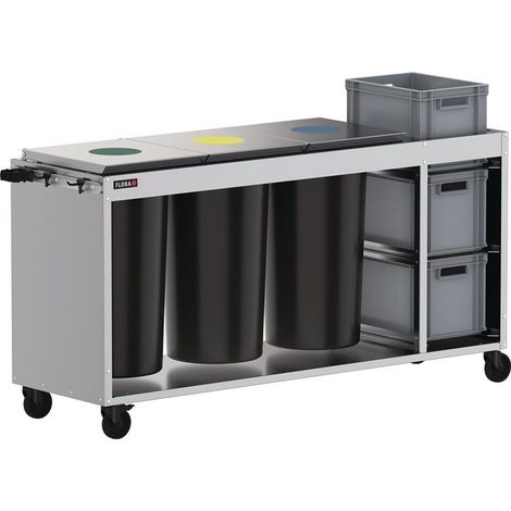 FLORA Reinigungswagen 3 Tonnen á 60 l, 3 KistenStahl (1/2)