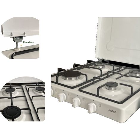 FORNELLO CUCININO APPOGGIO 4 FUOCHI GAS GPL VALVOLATO SICURGAS PIEZO