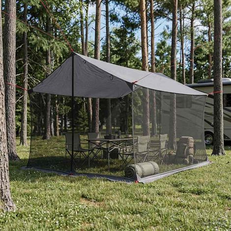 vidaXL Tarp de camping avec murs en maille Gris et orange (1/5)