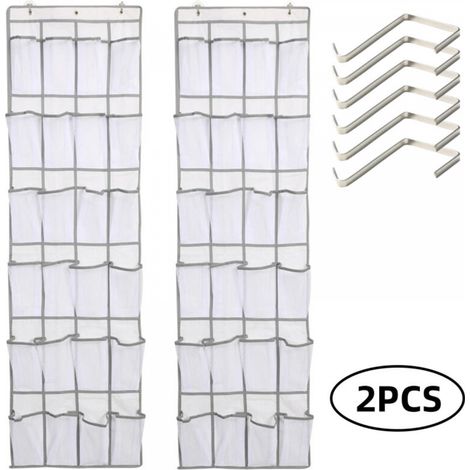 2pcs Range Chaussures à Suspendre sur la Porte, Sac de Rangement Suspendu avec 24 Poches, Rangement de Chaussures Suspendu, Organiseur de Suspension Multifonction pour Chambre à Coucher, Salle de Bain (1/5)