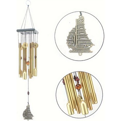 Carillons de vent extérieur en cuivre antique extra larges - Tubes en alliage d'aluminium harmonieux pour jardin, cour, maison - Décor art et mural résistant à la rouille (Voilier) (1/5)