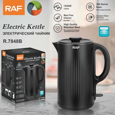 Bouilloire électrique neuve (noire) conforme aux normes européennes, pour une utilisation domestique, ébullition rapide, en acier inoxydable de qualité alimentaire, 2 L (1/4)