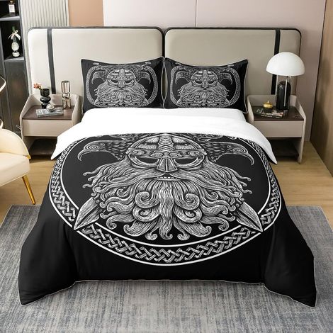 Antique Viking Housse de Couette 140x200cm 100% Coton rétro Exotique Parure de Lit Enfants Garçons Filles Noir et Blanc rétro Lance Literie Aigle scandinave Culture Literie 2 Pièces - 140 x 200 cm + 1 (1/5)
