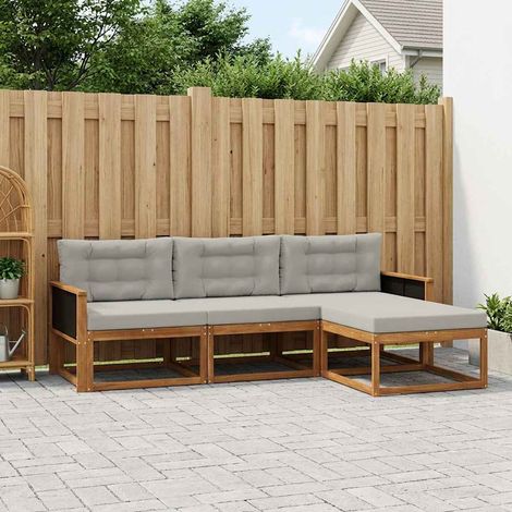 vidaXL Conjunto de sofás de exterior 4 uds. Natural y Gris Claro (1/5)