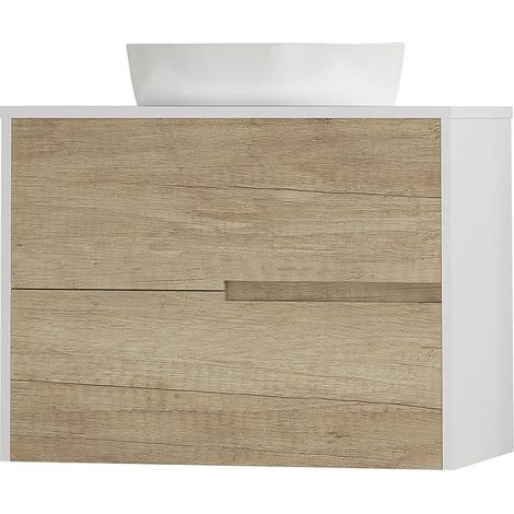 Meuble de Salle de Bain Gavin, 2 tiroirs, Meuble Suspendu au Mur, avec lavabo en céramique sur comptoir, Plusieurs Finitions et Dimensions. Meuble monté sans Miroir 70 cm Nature (1/5)