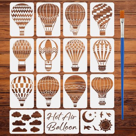 15 Styles Pochoirs Thèmes Du Ciel Avec Pinceau 29.7x21cm Pochoirs Peinture Montgolfière Pochoir Nuages Pochoir Soleil Lune Étoiles Modèle Oiseaux Volants pour Carreaux Sol Mur Bois (1/5)