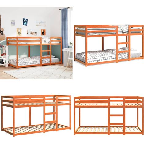 Litera de madera maciza de pino marrón cera 90x200 cm - Litera infantil - Cama de madera