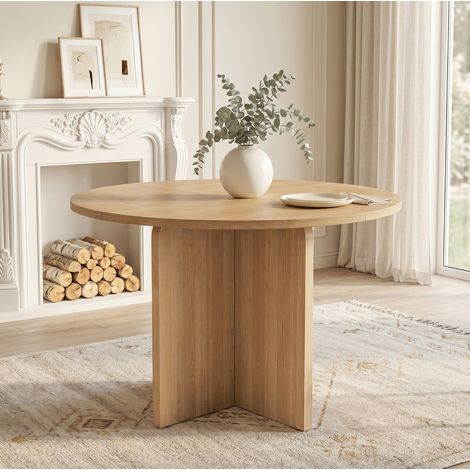MEUBLIV Table à manger ronde 120 cm chêne – style scandinave, pour 4 à 6 personnes (1/5)