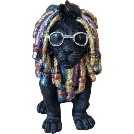 Dekofigur Löwe mit Brille 20 cm schwarz bunt Dekofigur